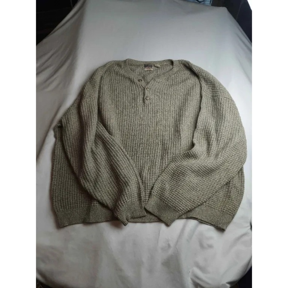 Vintage Himalaya Outfitters Henley Sweater Womens 3X Gray Waffle Knit Thermal